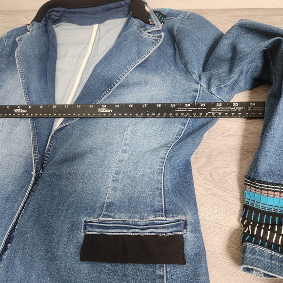 Gloria Vanderbilt Denim Blazer Size L Southwestern DIY-Tapestry Back Blue Boho - Picture 3 of 16